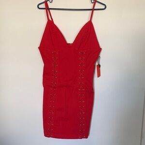 Elegant Red Lace-Up Dress